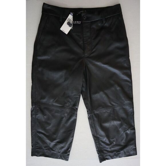 Lauren Ralph Lauren Women's Sz 6 Black Lamb Leather Cropped High Rise Pants - Picture 3 of 13